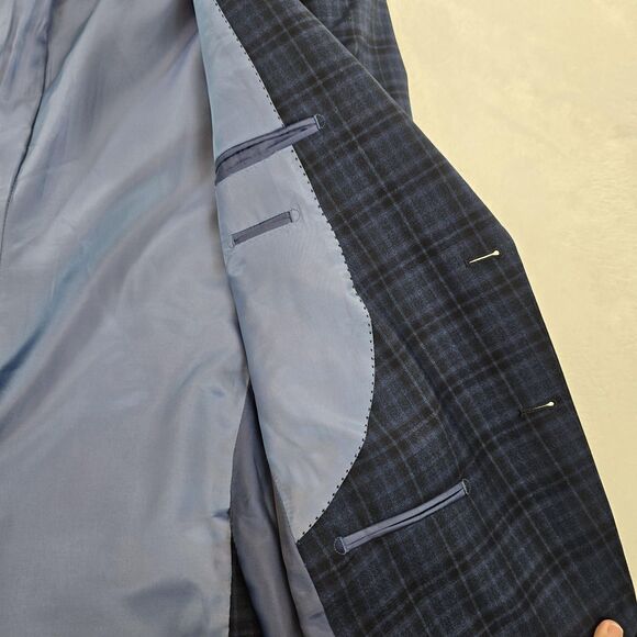 Enzo Tovare Blazer Mens 46R Blue Plaid Wool Sartorial AMF 2 Button Notch Lapel - Picture 13 of 16